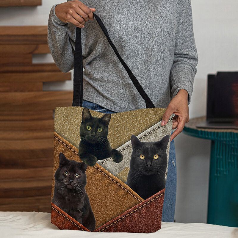 Dames Vilt Katten Patroon Patchwork Afdrukken Handtas Schoudertas Tote