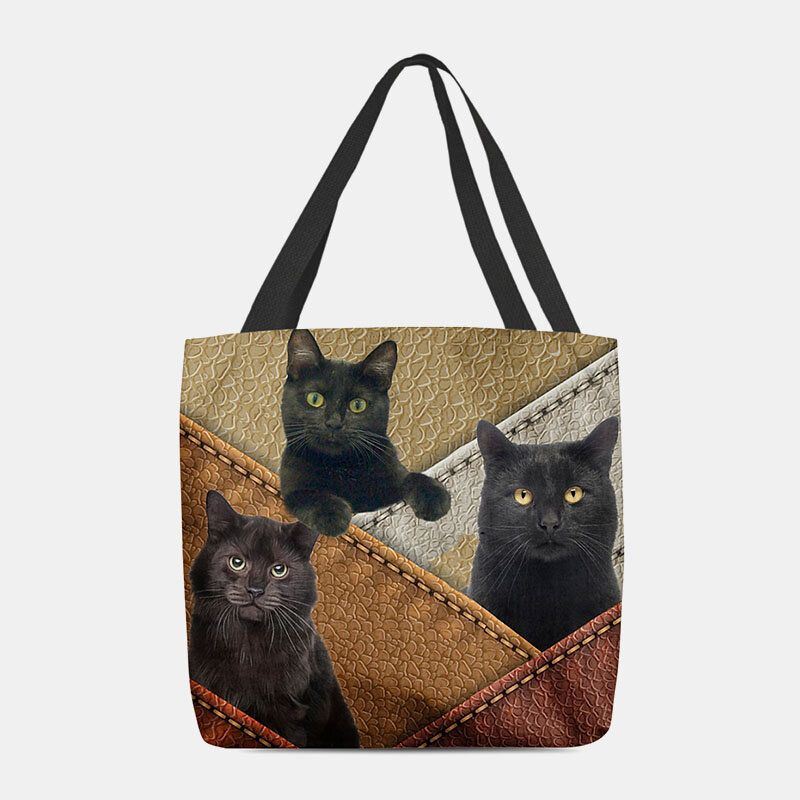 Dames Vilt Katten Patroon Patchwork Afdrukken Handtas Schoudertas Tote