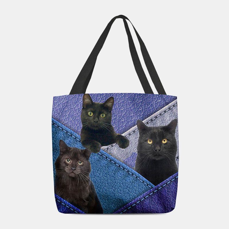 Dames Vilt Katten Patroon Patchwork Afdrukken Handtas Schoudertas Tote