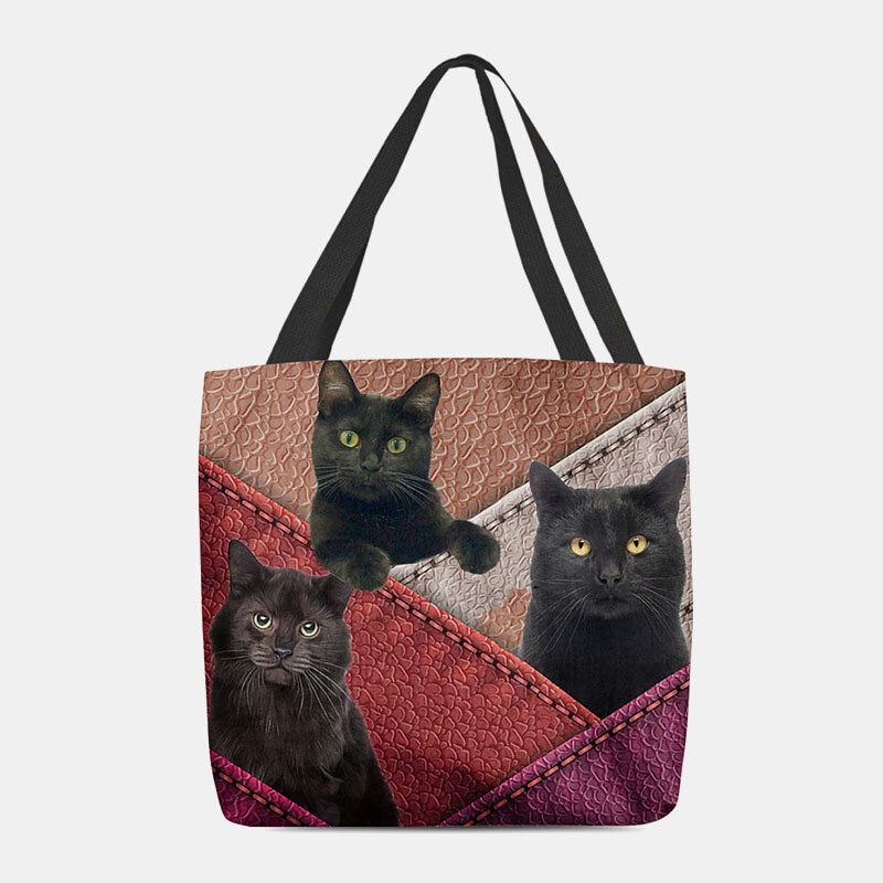 Dames Vilt Katten Patroon Patchwork Afdrukken Handtas Schoudertas Tote