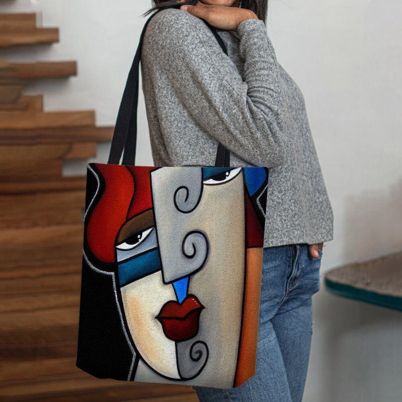 Dames Vilt Picasso Stijl Multicolor Cartoon Figuur Print Handtas Schoudertas Tote