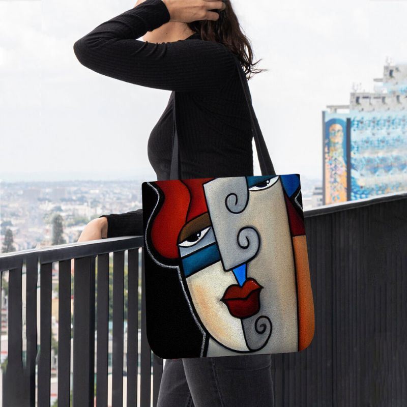 Dames Vilt Picasso Stijl Multicolor Cartoon Figuur Print Handtas Schoudertas Tote