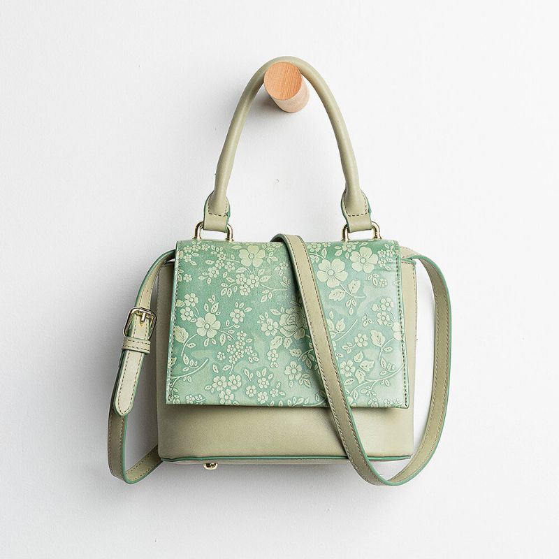 Dames Vintage Echt Leer Bloemen Handtas Crossbody Tas Schoudertas