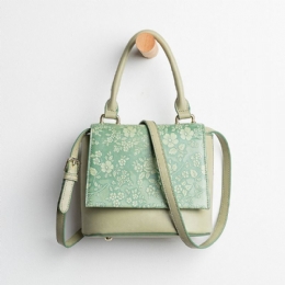 Dames Vintage Echt Leer Bloemen Handtas Crossbody Tas Schoudertas