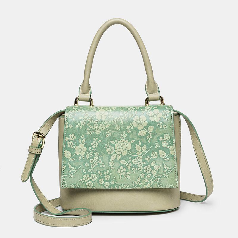 Dames Vintage Echt Leer Bloemen Handtas Crossbody Tas Schoudertas