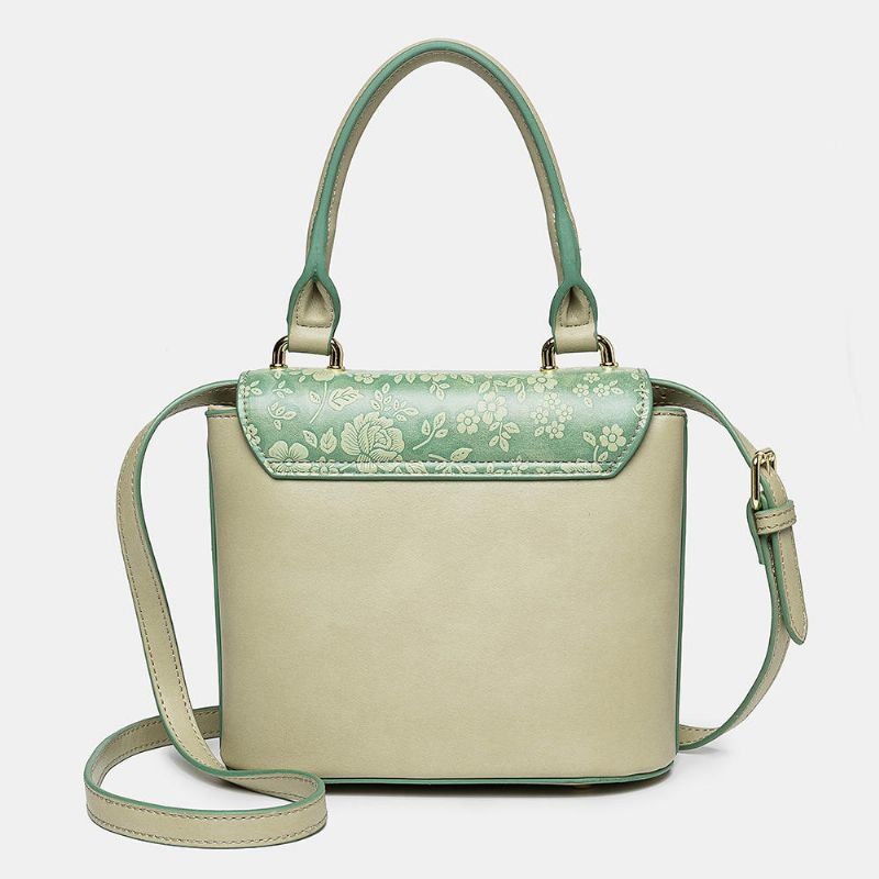 Dames Vintage Echt Leer Bloemen Handtas Crossbody Tas Schoudertas