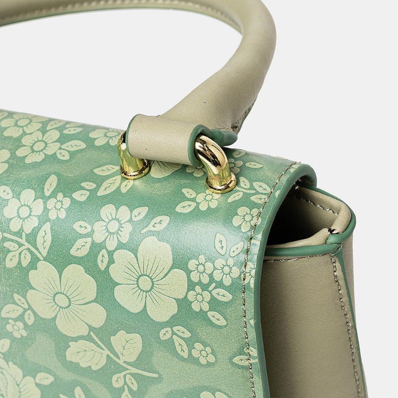 Dames Vintage Echt Leer Bloemen Handtas Crossbody Tas Schoudertas