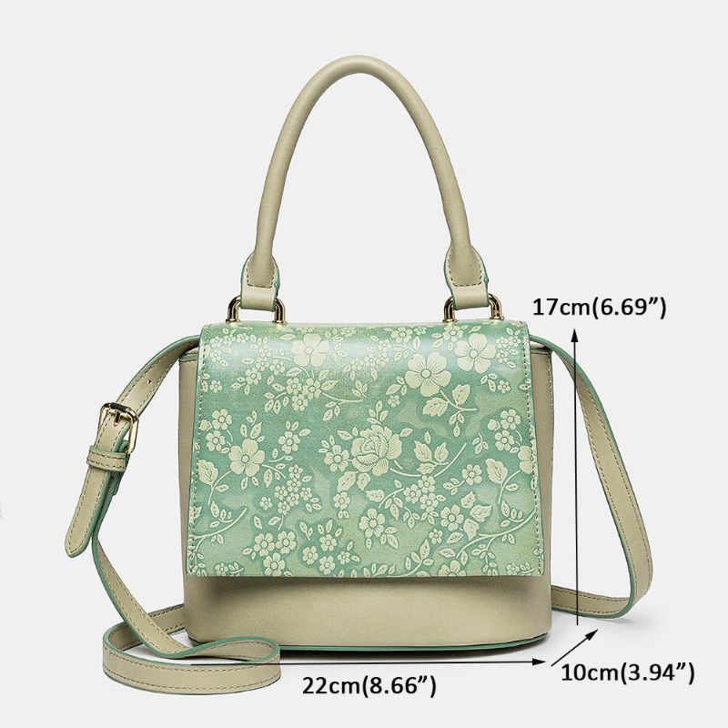 Dames Vintage Echt Leer Bloemen Handtas Crossbody Tas Schoudertas