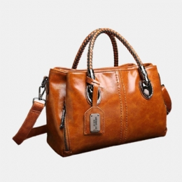 Dames Vintage Handtas Olie Wax Lederen Drielaagse Crossbody Tas