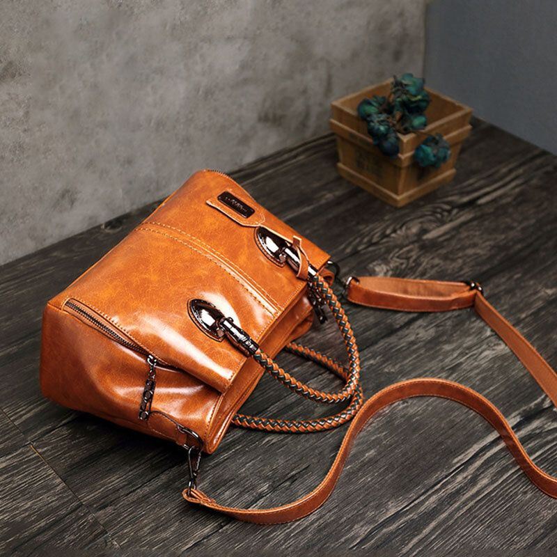 Dames Vintage Handtas Olie Wax Lederen Drielaagse Crossbody Tas