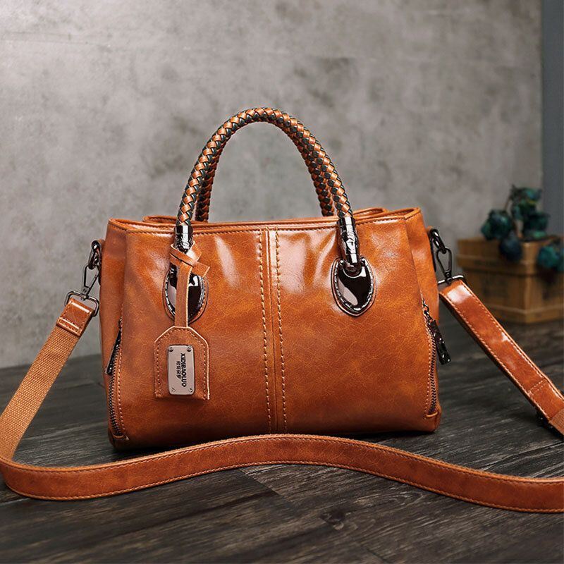 Dames Vintage Handtas Olie Wax Lederen Drielaagse Crossbody Tas