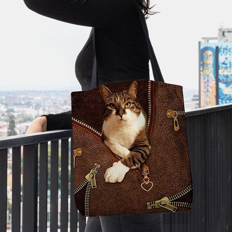 Dames Voelden Leuke 3d Driedimensionale Cartoon Kat Patroon Schoudertas Handtas Tote