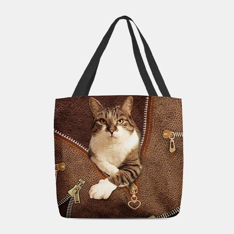 Dames Voelden Leuke 3d Driedimensionale Cartoon Kat Patroon Schoudertas Handtas Tote