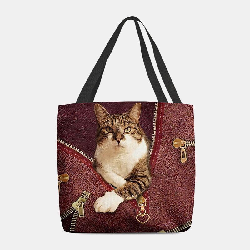 Dames Voelden Leuke 3d Driedimensionale Cartoon Kat Patroon Schoudertas Handtas Tote