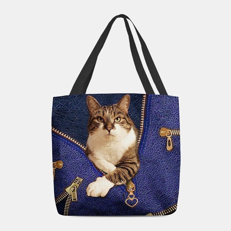 Dames Voelden Leuke 3d Driedimensionale Cartoon Kat Patroon Schoudertas Handtas Tote