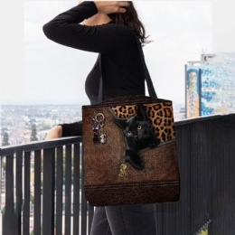 Dames Voelden Leuke 3d Driedimensionale Cartoon Zwarte Kat Hanger Patroon Schoudertas Handtas Tote