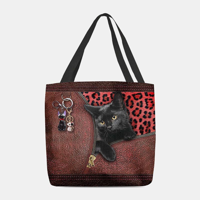 Dames Voelden Leuke 3d Driedimensionale Cartoon Zwarte Kat Hanger Patroon Schoudertas Handtas Tote