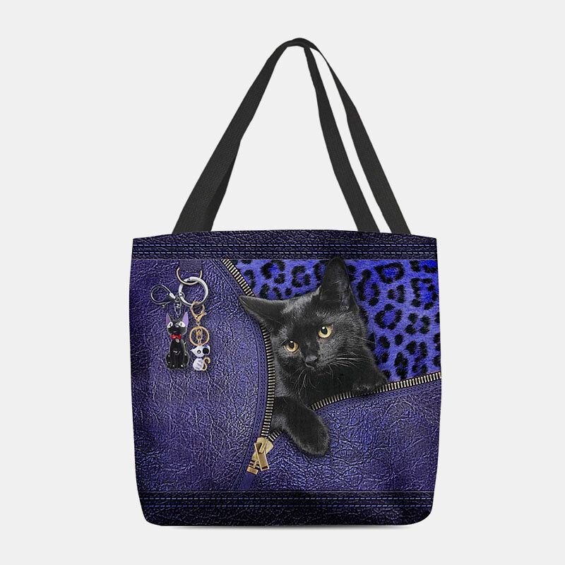 Dames Voelden Leuke 3d Driedimensionale Cartoon Zwarte Kat Hanger Patroon Schoudertas Handtas Tote