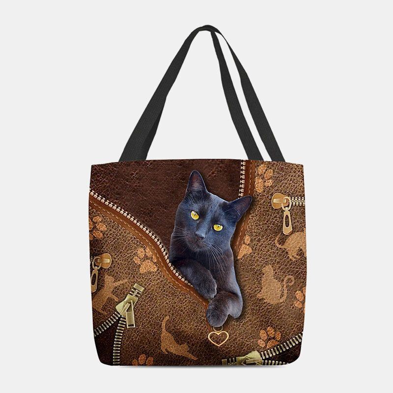 Dames Voelden Leuke 3d Driedimensionale Cartoon Zwarte Kat Patroon Schoudertas Handtas Tote