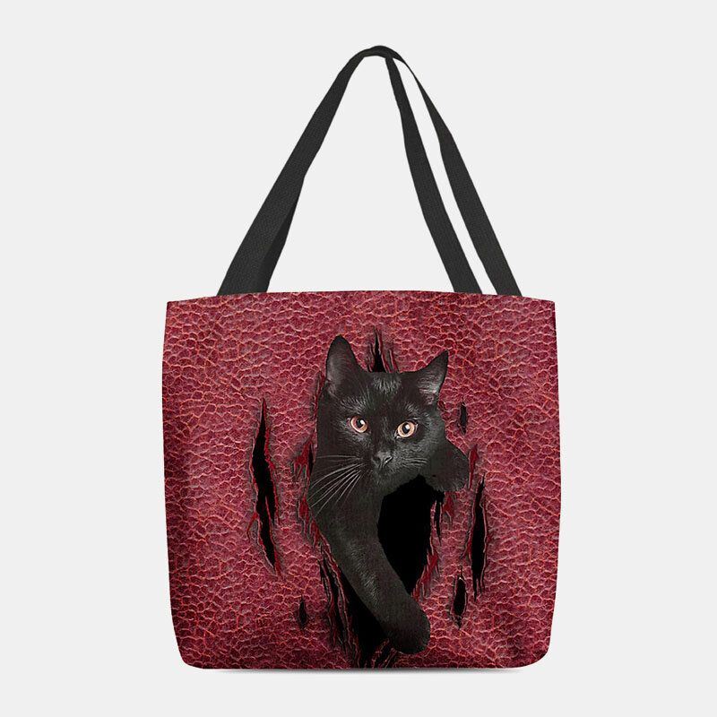 Dames Voelden Leuke 3d Driedimensionale Cartoon Zwarte Kat Patroon Schoudertas Handtas Tote