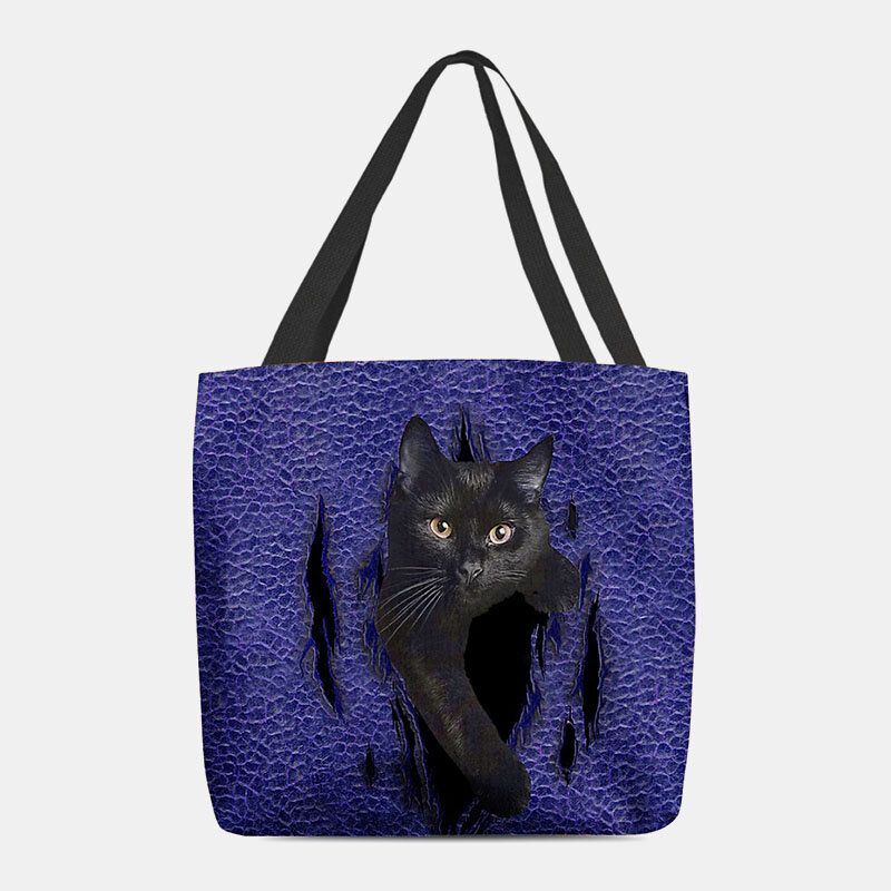 Dames Voelden Leuke 3d Driedimensionale Cartoon Zwarte Kat Patroon Schoudertas Handtas Tote