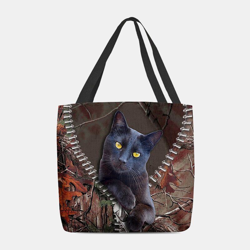 Dames Voelden Leuke 3d Driedimensionale Cartoon Zwarte Kat Tak Patroon Schoudertas Handtas Tote