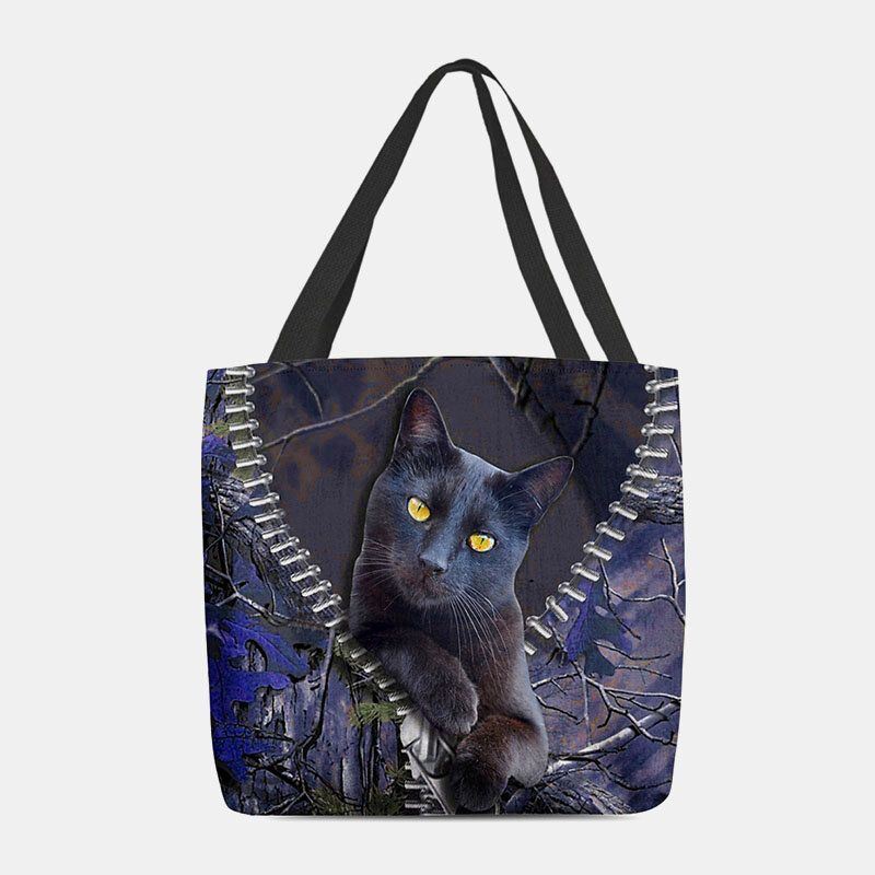 Dames Voelden Leuke 3d Driedimensionale Cartoon Zwarte Kat Tak Patroon Schoudertas Handtas Tote