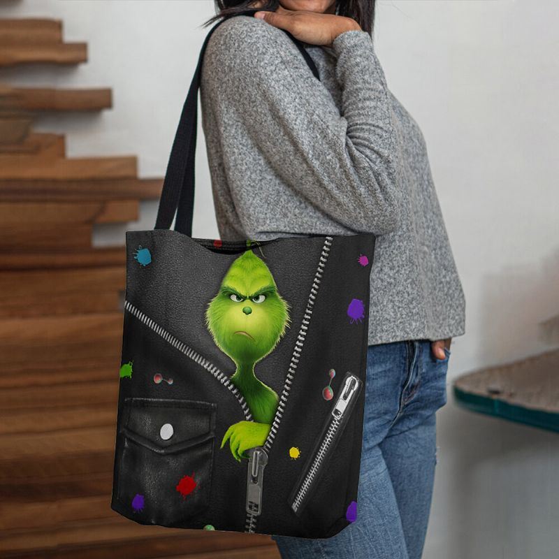 Dames Voelden Leuke Cartoon Groene Monster Patroon Schoudertas Handtas Tote