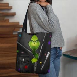 Dames Voelden Leuke Cartoon Groene Monster Patroon Schoudertas Handtas Tote