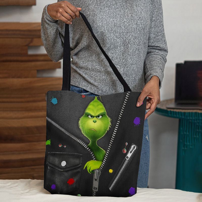 Dames Voelden Leuke Cartoon Groene Monster Patroon Schoudertas Handtas Tote