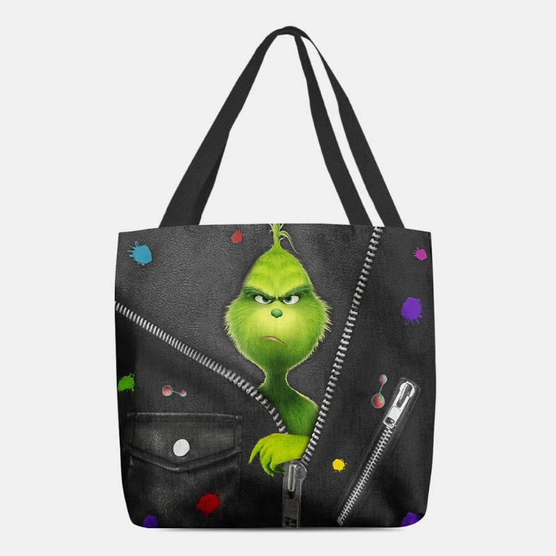 Dames Voelden Leuke Cartoon Groene Monster Patroon Schoudertas Handtas Tote