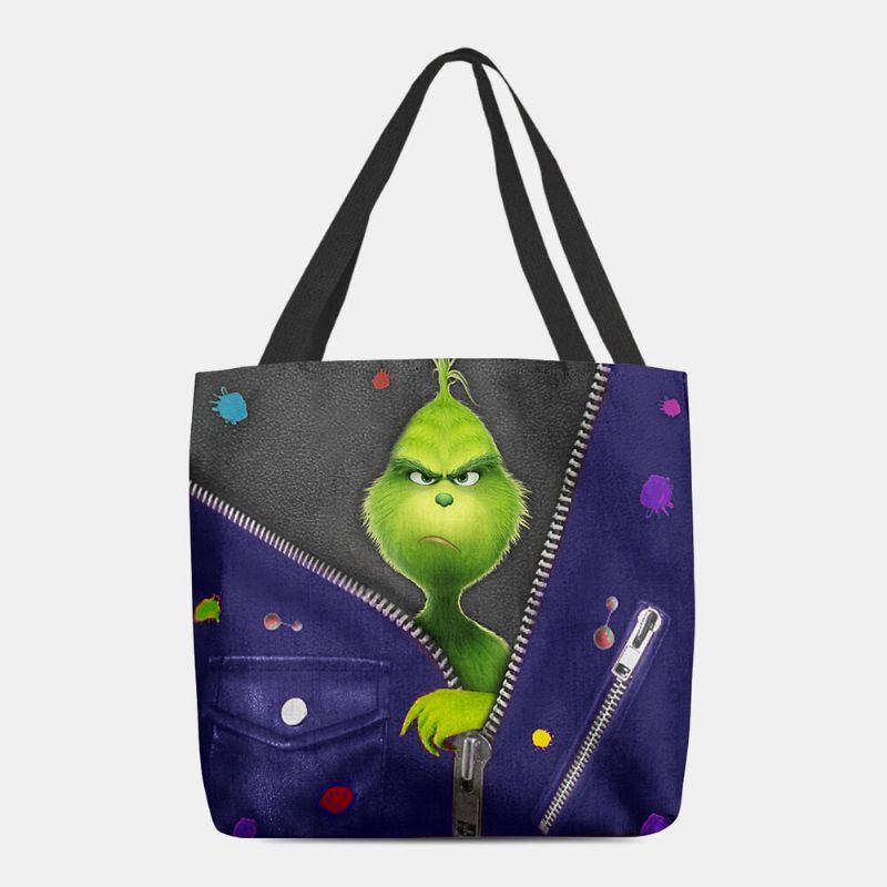 Dames Voelden Leuke Cartoon Groene Monster Patroon Schoudertas Handtas Tote