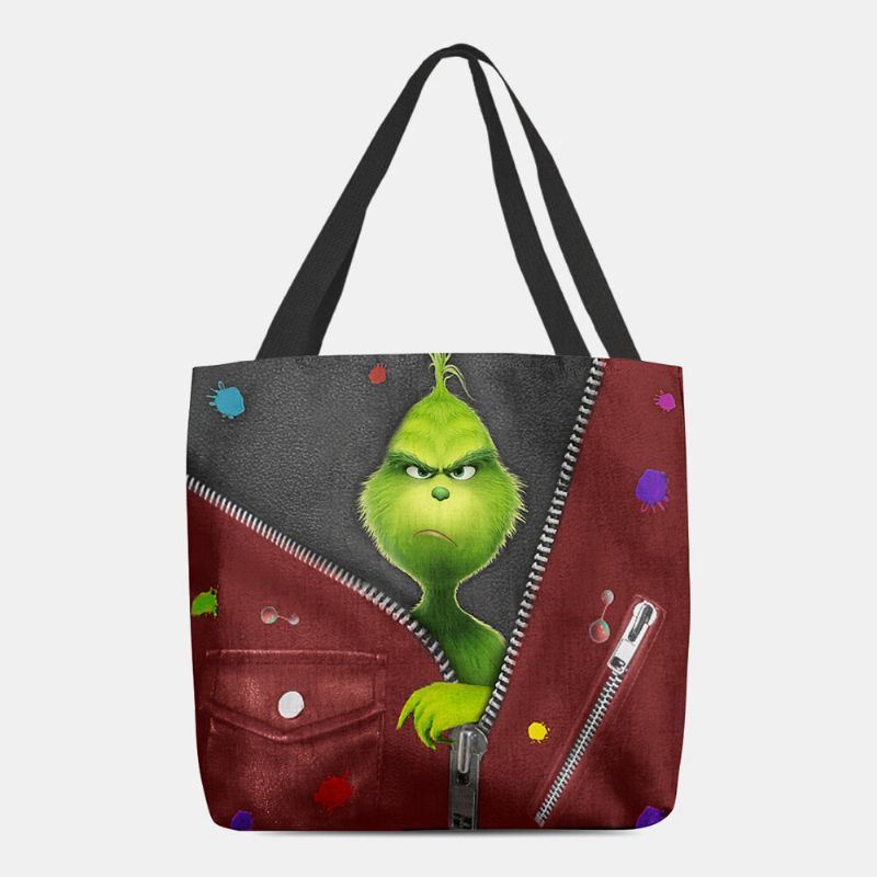 Dames Voelden Leuke Cartoon Groene Monster Patroon Schoudertas Handtas Tote