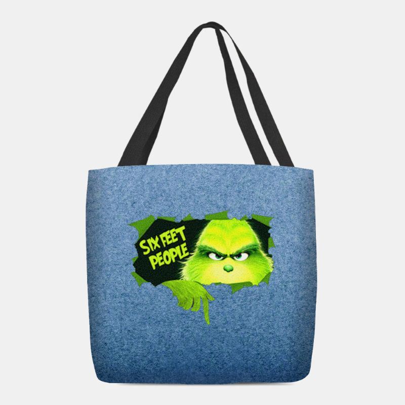 Dames Voelden Leuke Cartoon Groene Monster Patroon Schoudertas Handtas Tote