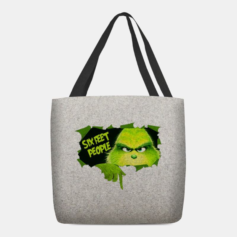 Dames Voelden Leuke Cartoon Groene Monster Patroon Schoudertas Handtas Tote