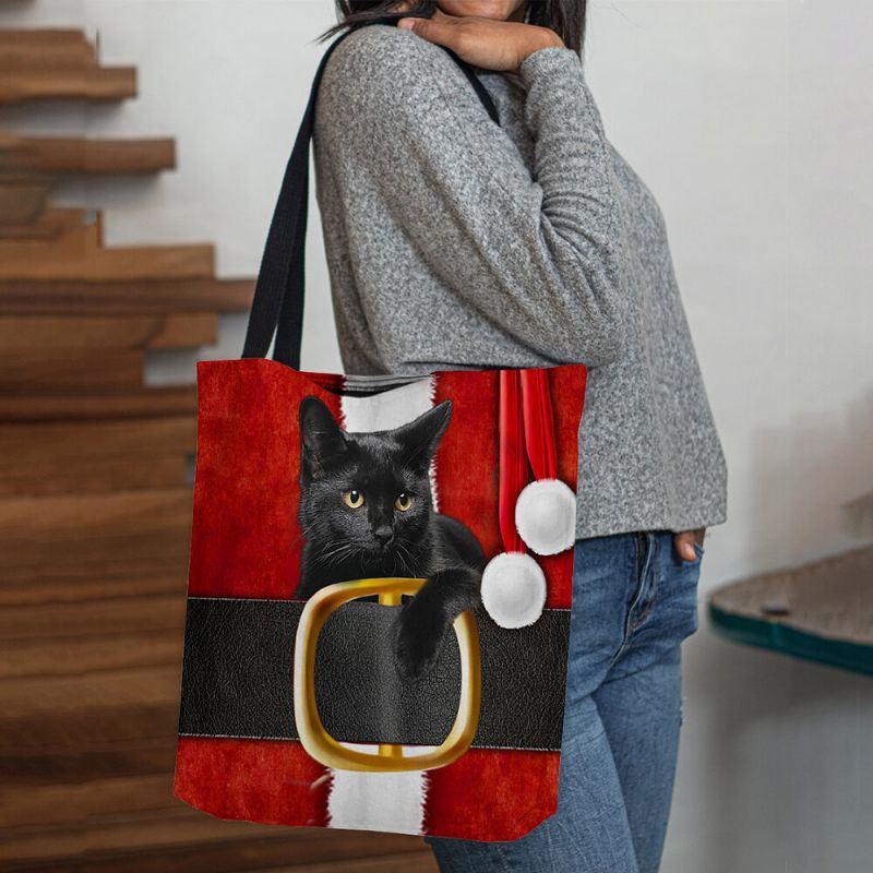 Dames Voelden Leuke Feestelijke 3d Cartoon Kerst Zwarte Kat Patroon Schoudertas Handtas Tote