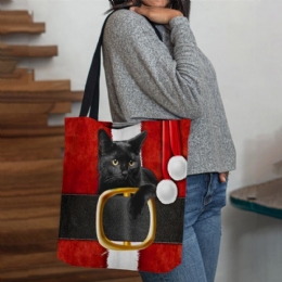 Dames Voelden Leuke Feestelijke 3d Cartoon Kerst Zwarte Kat Patroon Schoudertas Handtas Tote