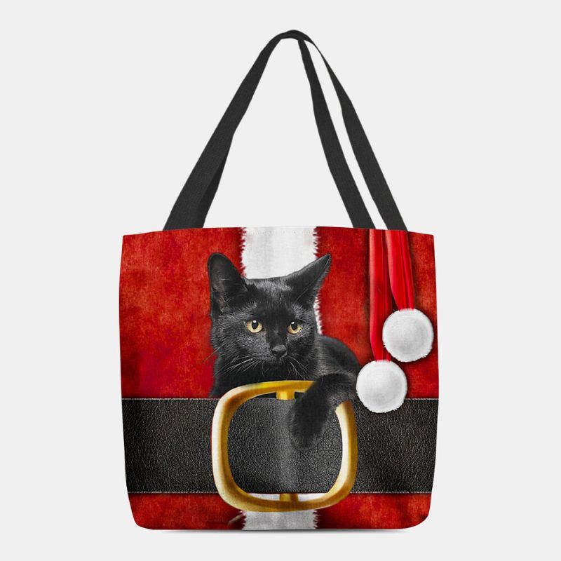 Dames Voelden Leuke Feestelijke 3d Cartoon Kerst Zwarte Kat Patroon Schoudertas Handtas Tote