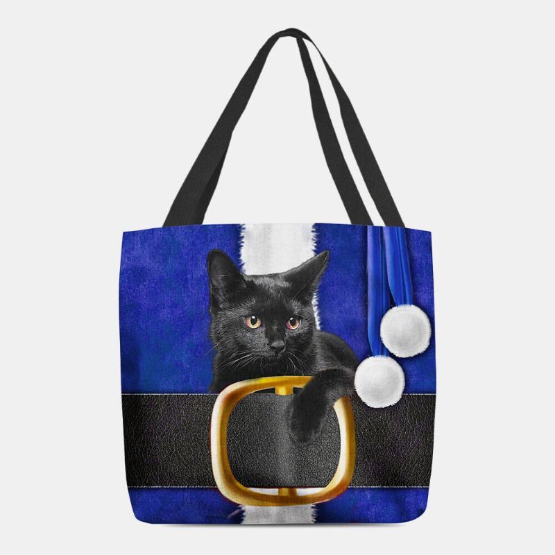 Dames Voelden Leuke Feestelijke 3d Cartoon Kerst Zwarte Kat Patroon Schoudertas Handtas Tote