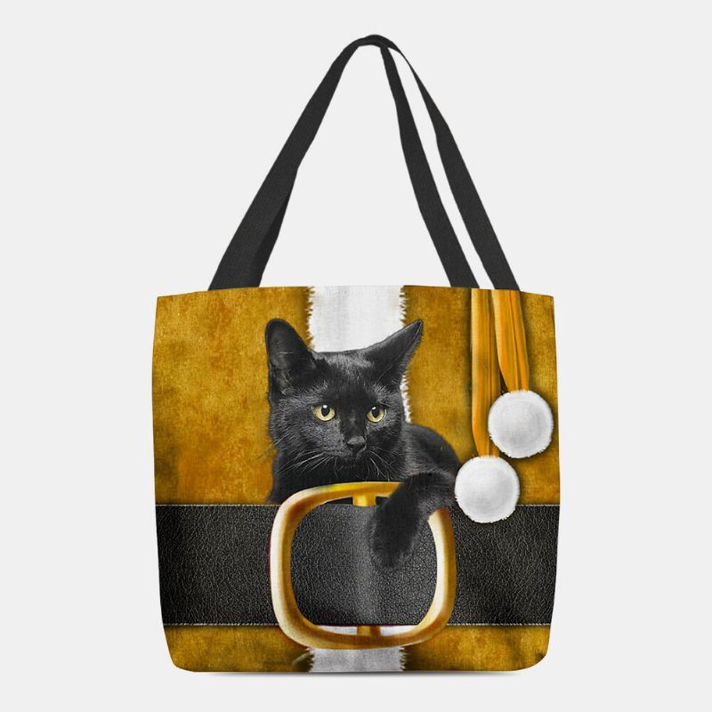 Dames Voelden Leuke Feestelijke 3d Cartoon Kerst Zwarte Kat Patroon Schoudertas Handtas Tote