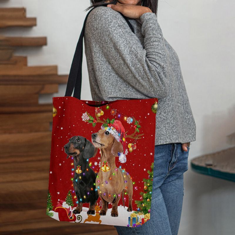 Dames Voelden Leuke Feestelijke Kerst Cartoon Honden Patroon Schoudertas Handtas Tote