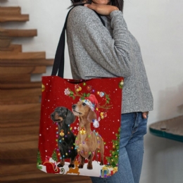 Dames Voelden Leuke Feestelijke Kerst Cartoon Honden Patroon Schoudertas Handtas Tote