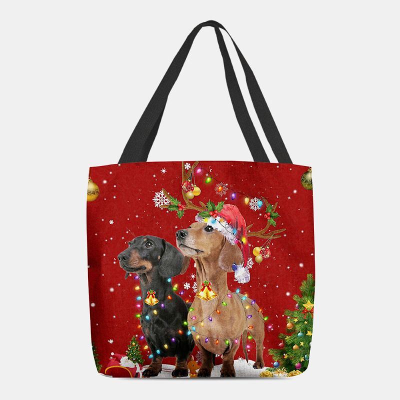 Dames Voelden Leuke Feestelijke Kerst Cartoon Honden Patroon Schoudertas Handtas Tote