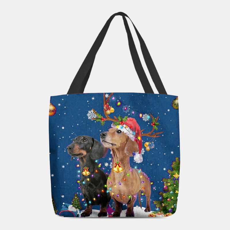 Dames Voelden Leuke Feestelijke Kerst Cartoon Honden Patroon Schoudertas Handtas Tote