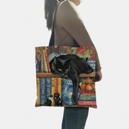 Dames Voelden Leuke Kat Boekenplank Literaire Werken Patroon Schoudertas Handtas Tote