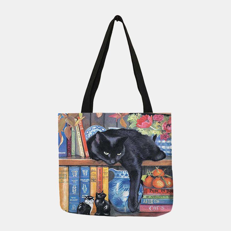 Dames Voelden Leuke Kat Boekenplank Literaire Werken Patroon Schoudertas Handtas Tote