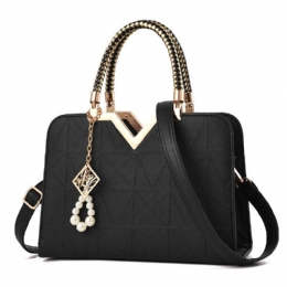 Elegante Dames Gouden Top Handvat Satchel Handtas Tote Purse Schoudertas Met Kralen Hanger