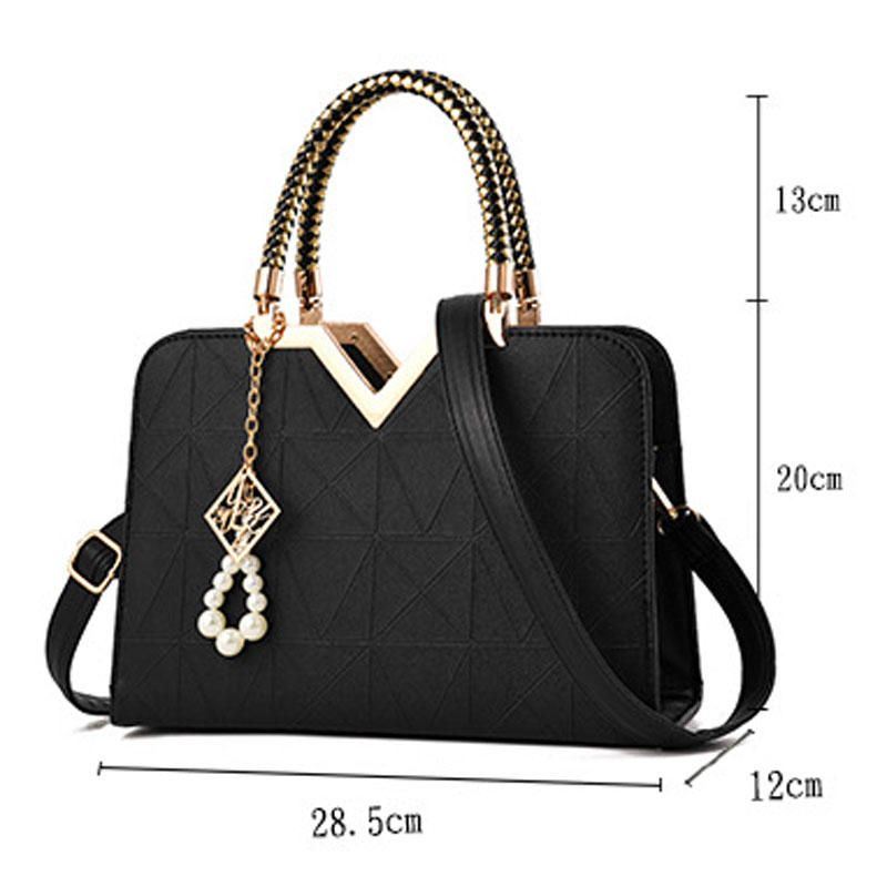 Elegante Dames Gouden Top Handvat Satchel Handtas Tote Purse Schoudertas Met Kralen Hanger