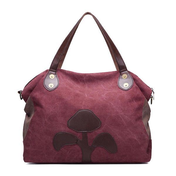 Grote Capaciteit Dames Canvas Patchwork Bloempatroon Casual Handtas