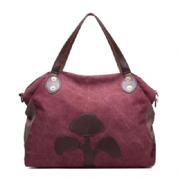 Grote Capaciteit Dames Canvas Patchwork Bloempatroon Casual Handtas